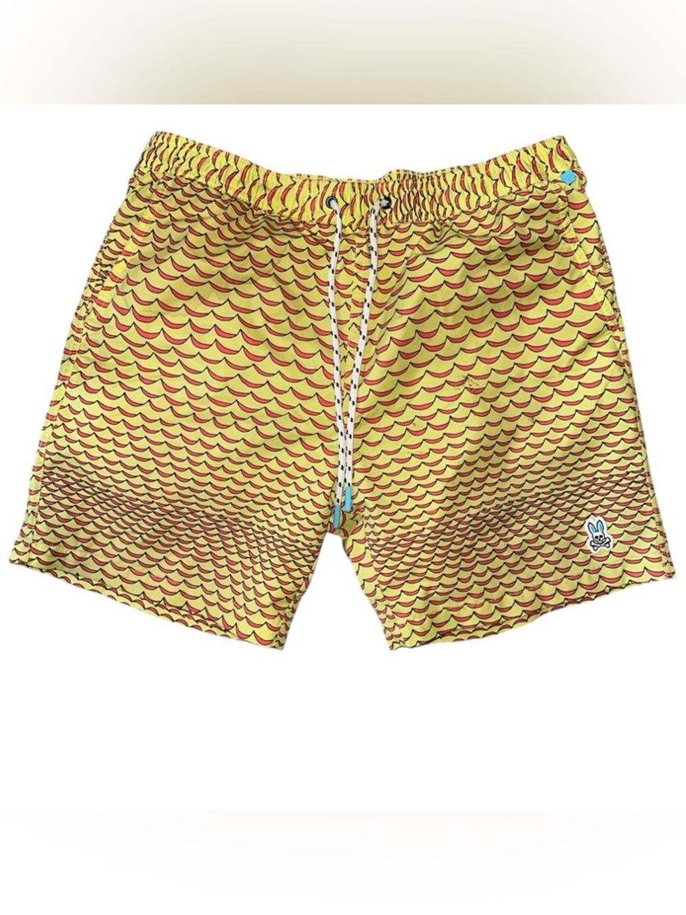 Psycho Bunny Yellow Red Scallop-Print Swim Trunks